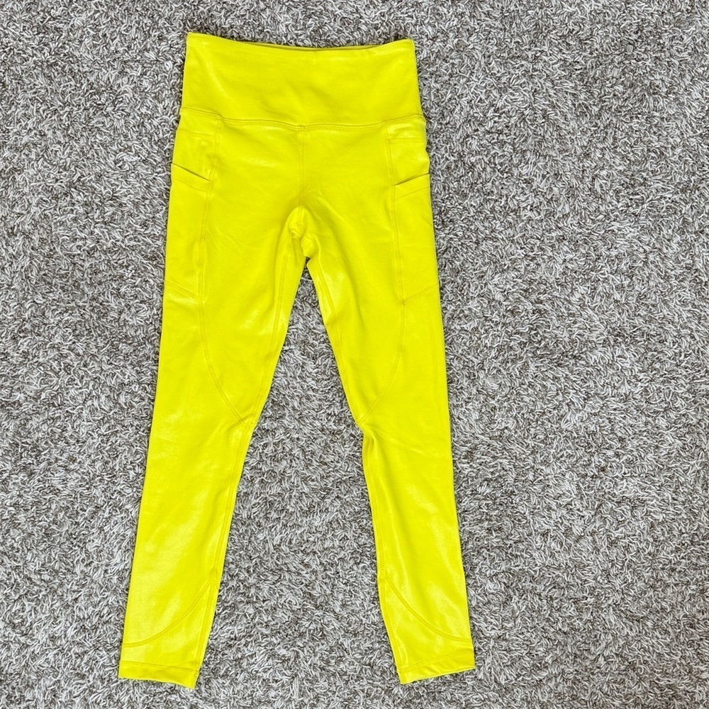 Zyia Active Leggings with Pockets Metallic Bright Yellow size 2 - Picture 3 of 14